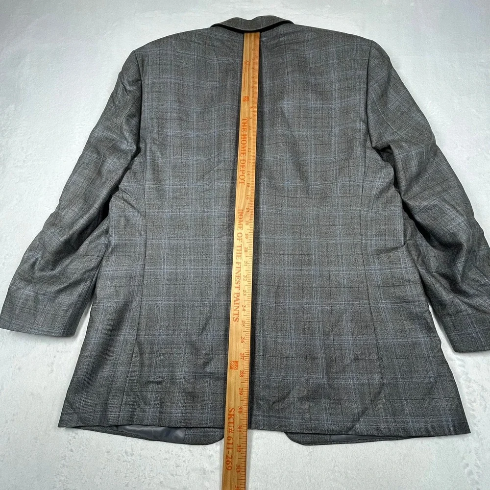 Lauren Ralph Lauren Silk Wool Two-Button Blazer Mens 46R Grey Plaid Glen Check